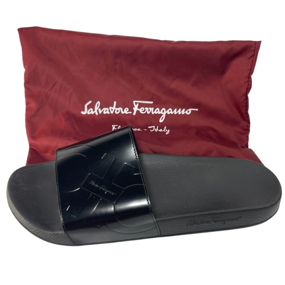 SALVATORE FERRAGAMO DASH Embossed Gancini Slides Flip Flops Sandals Mens 12 M - Picture 2 of 10